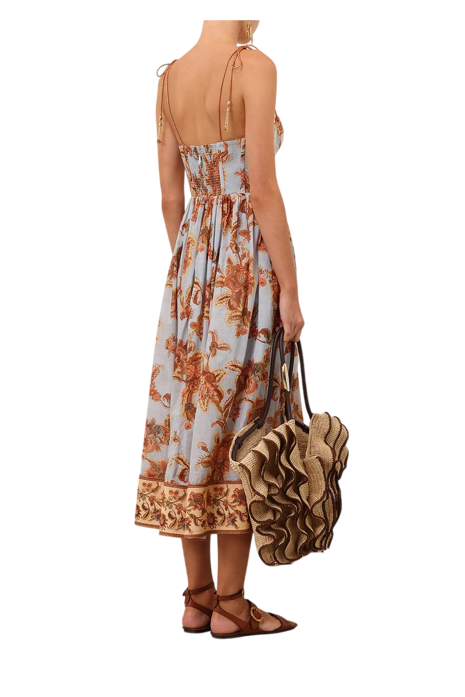 Aster Cosret printed corset cotton jacobean midi dress in blue