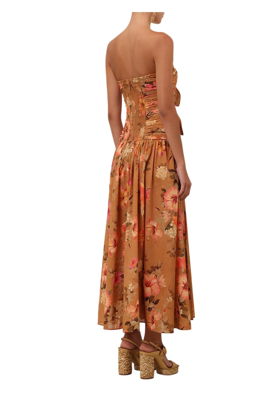 Mahon knotted printed cotton midi dress in hibiscus