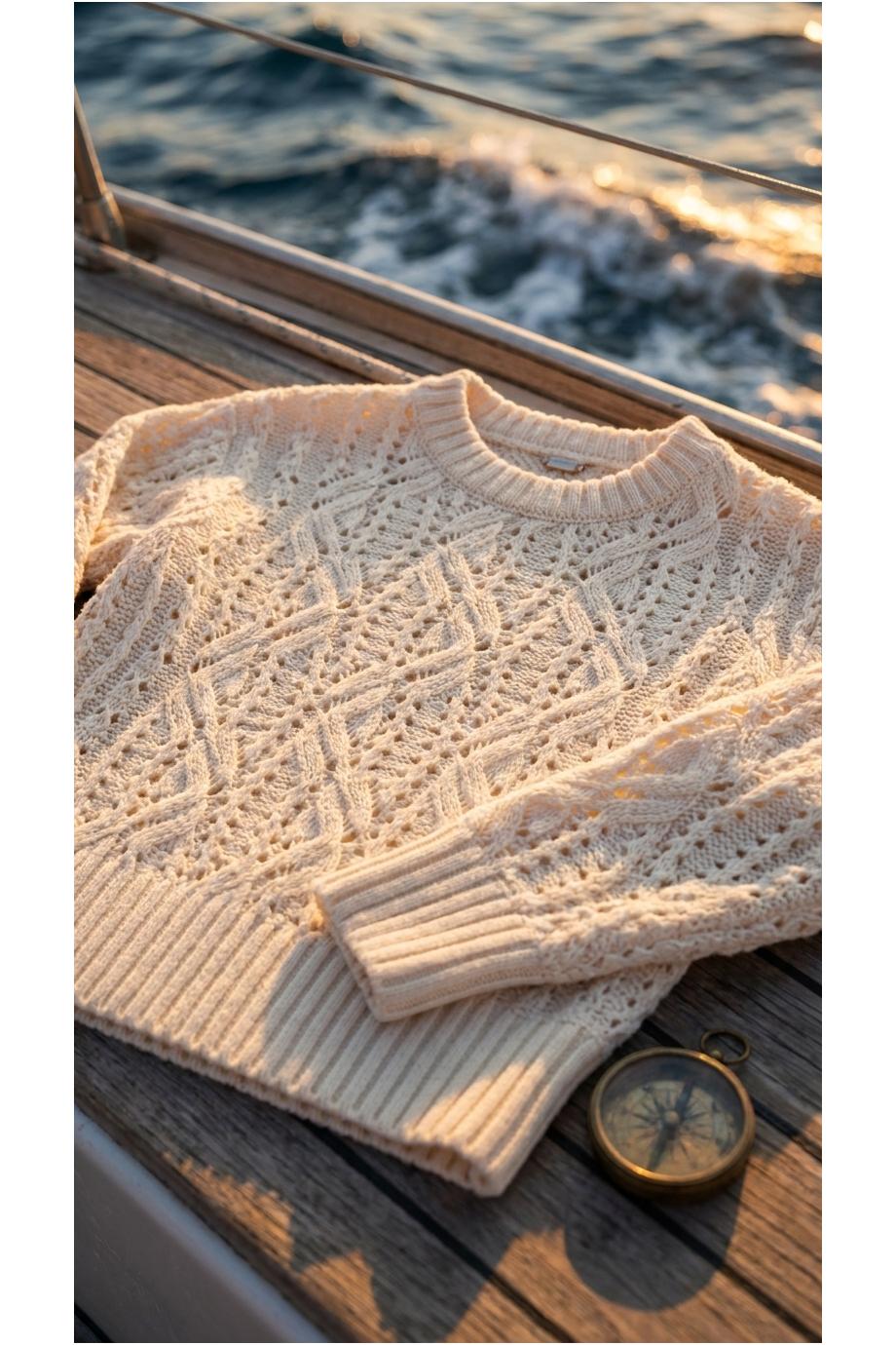 Knitted cashmere and cotton sweater in butter 