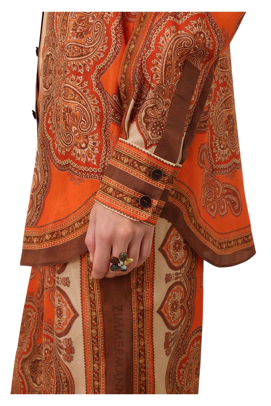 Mahon printed silk shirt in tangerine