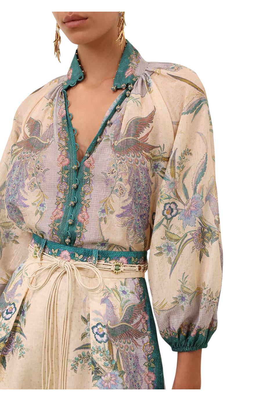 Indra printed cotton and silk blouse in multicolor