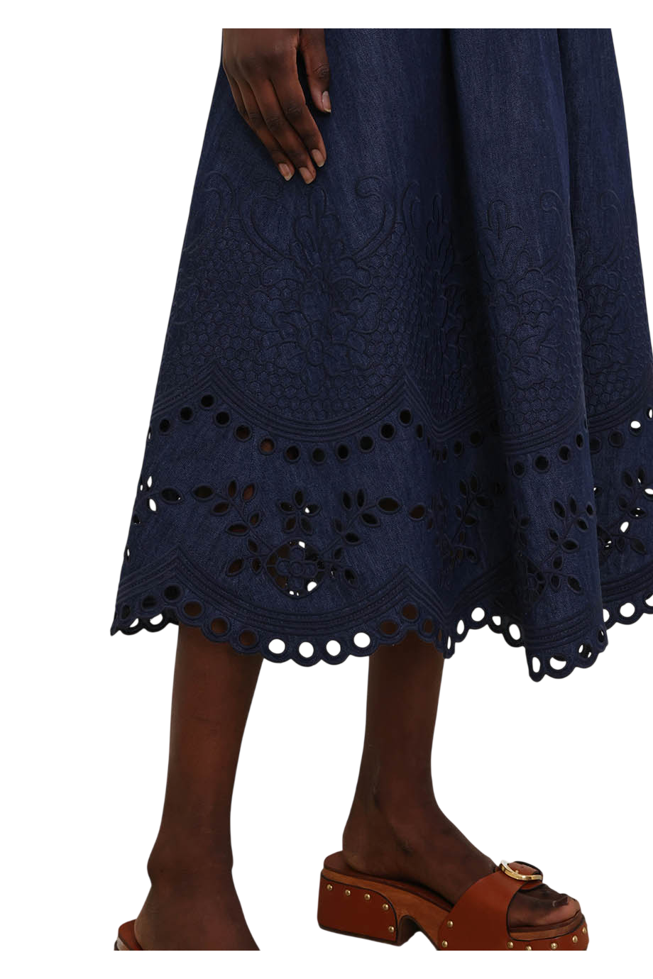 Mahon embroidered cotton midi dress in ink