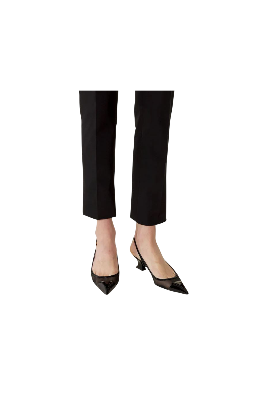Resille mesh and patent-leather pumps in black