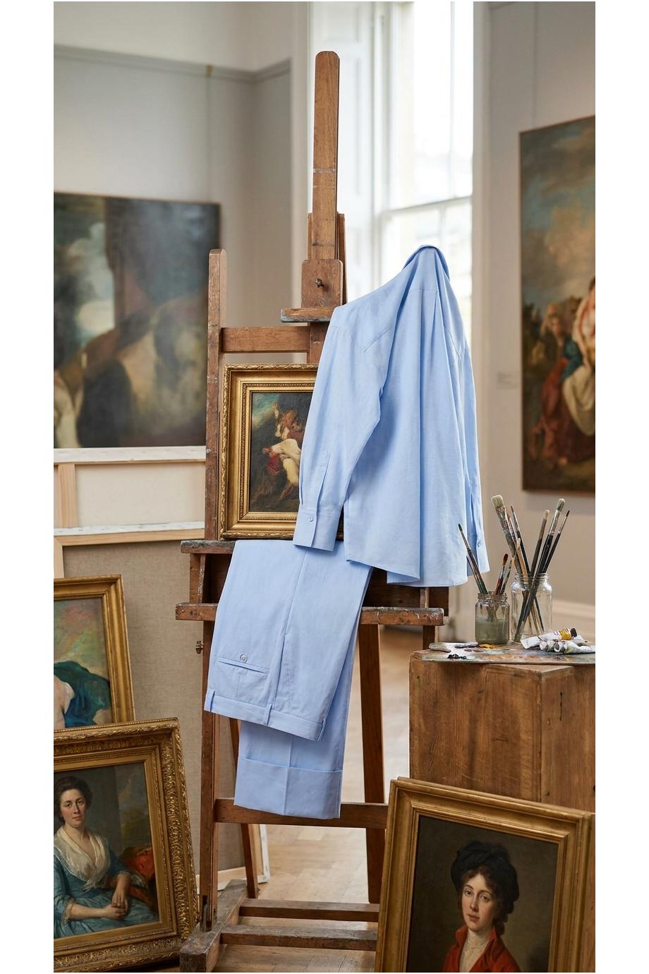 Cotton-poplin cropped pants in light blue