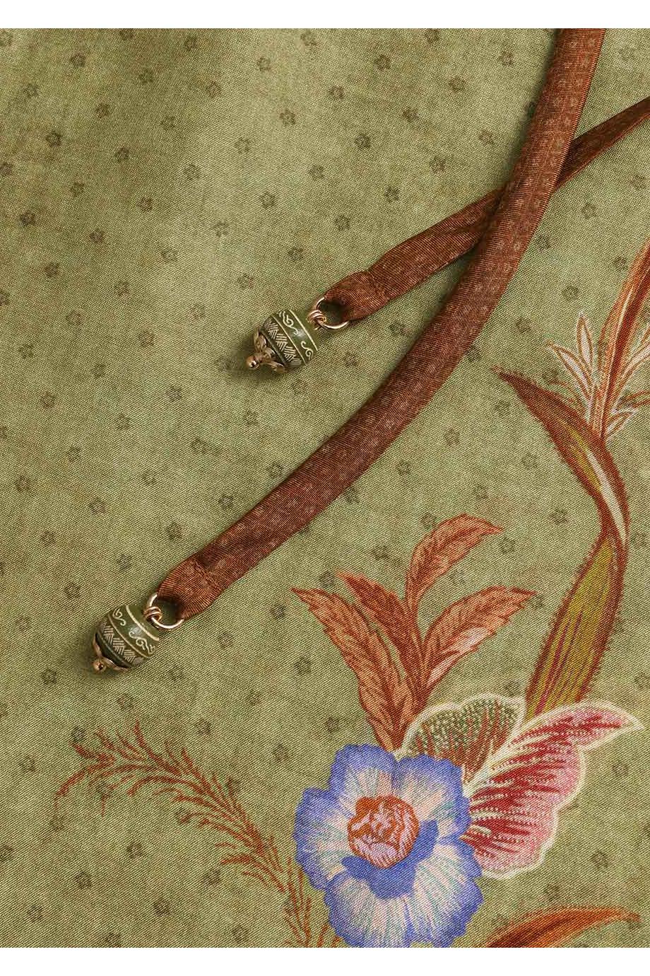 Indra printed silk pants in khaki