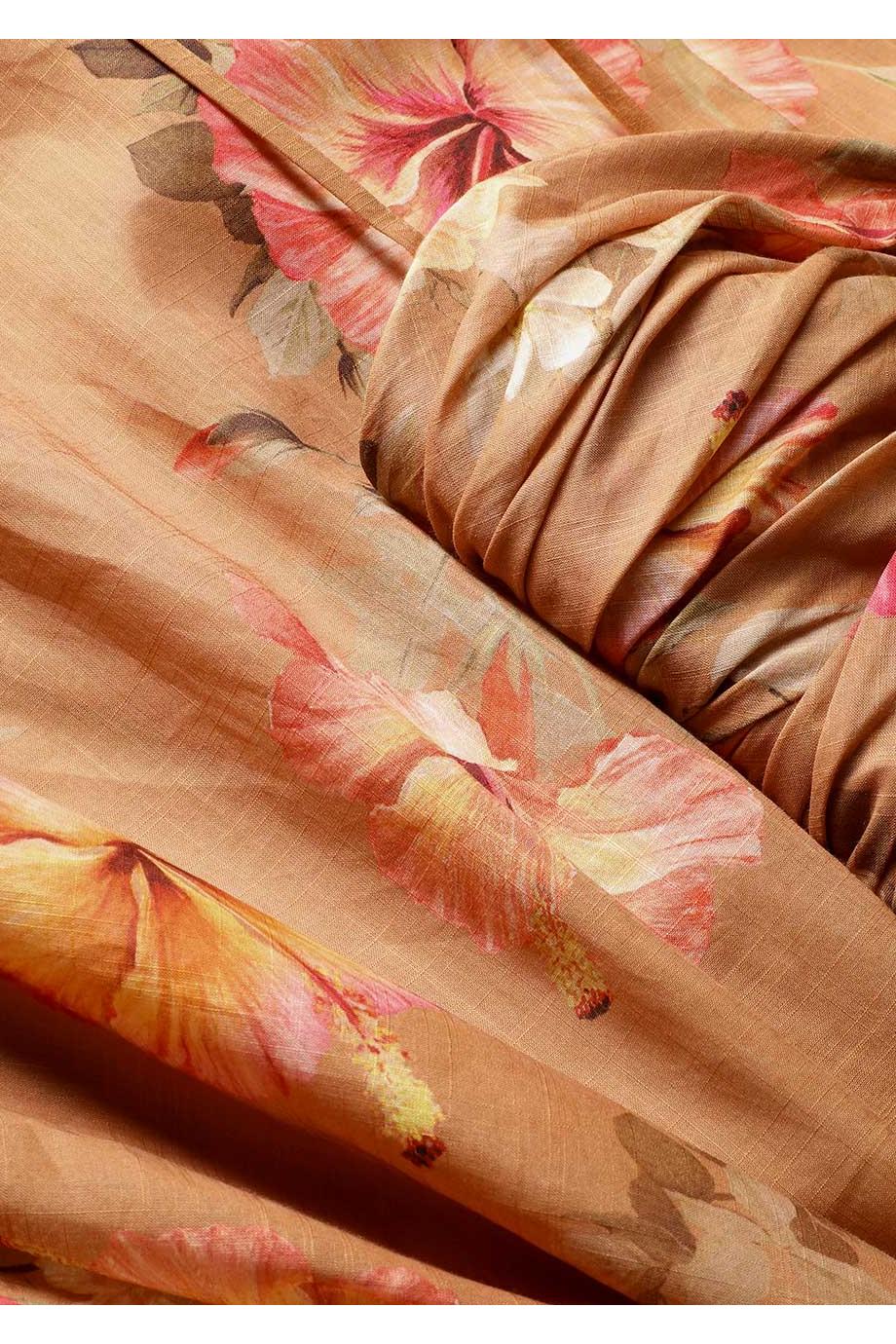 Mahon knotted printed cotton midi dress in hibiscus
