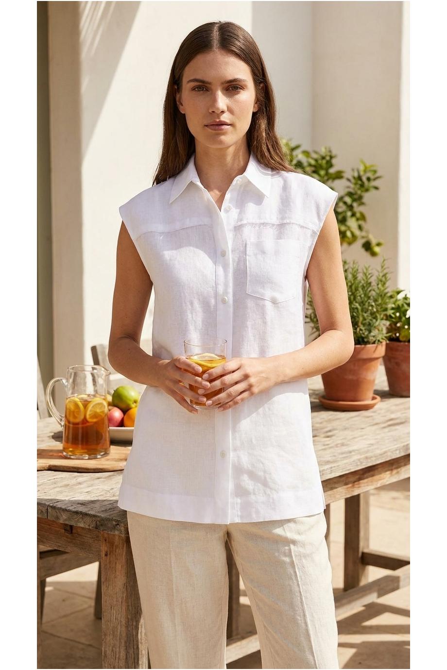 Linen sleeveless top in white