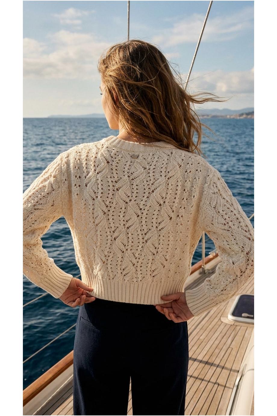 Knitted cashmere and cotton sweater in butter 