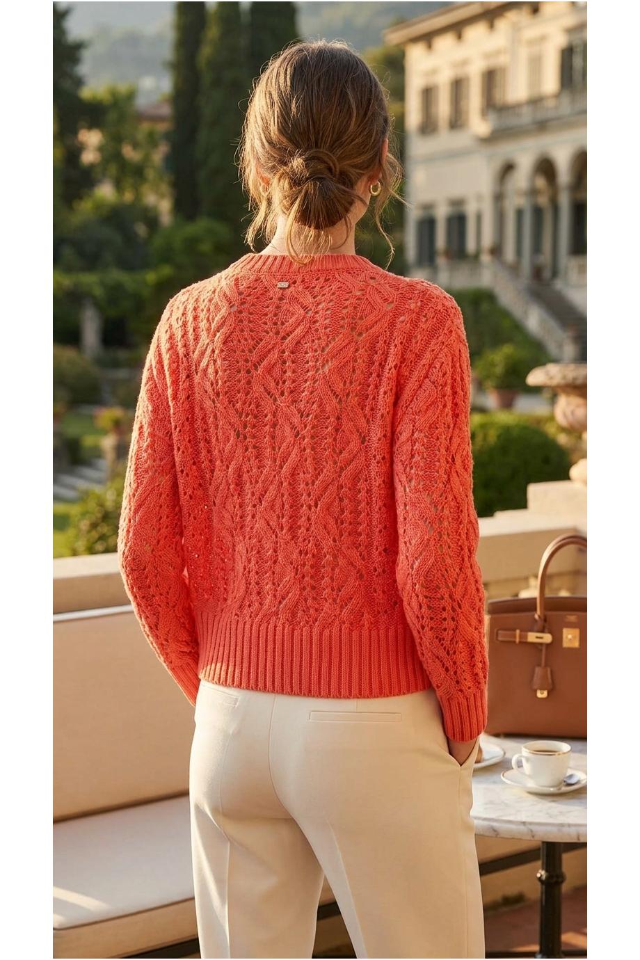 Knitted cashmere and cotton sweater in sunset