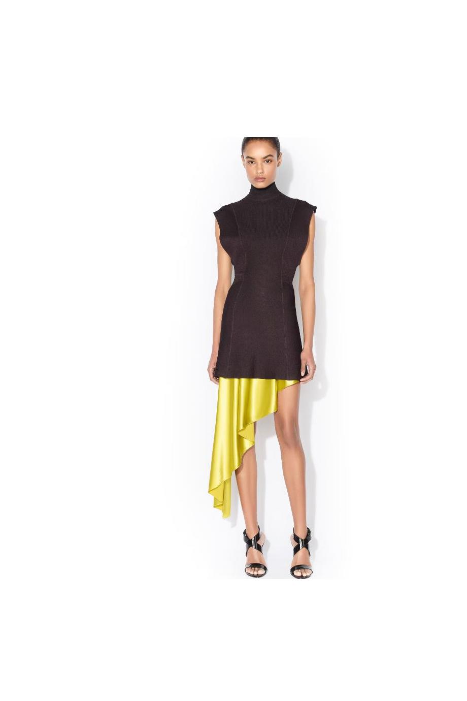 Asymetric satin mini skirt in lime