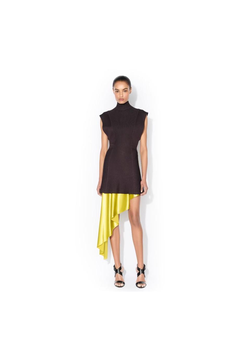 Asymetric satin mini skirt in lime