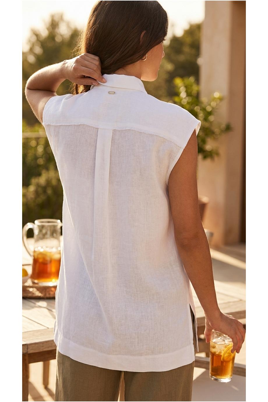 Linen sleeveless top in white