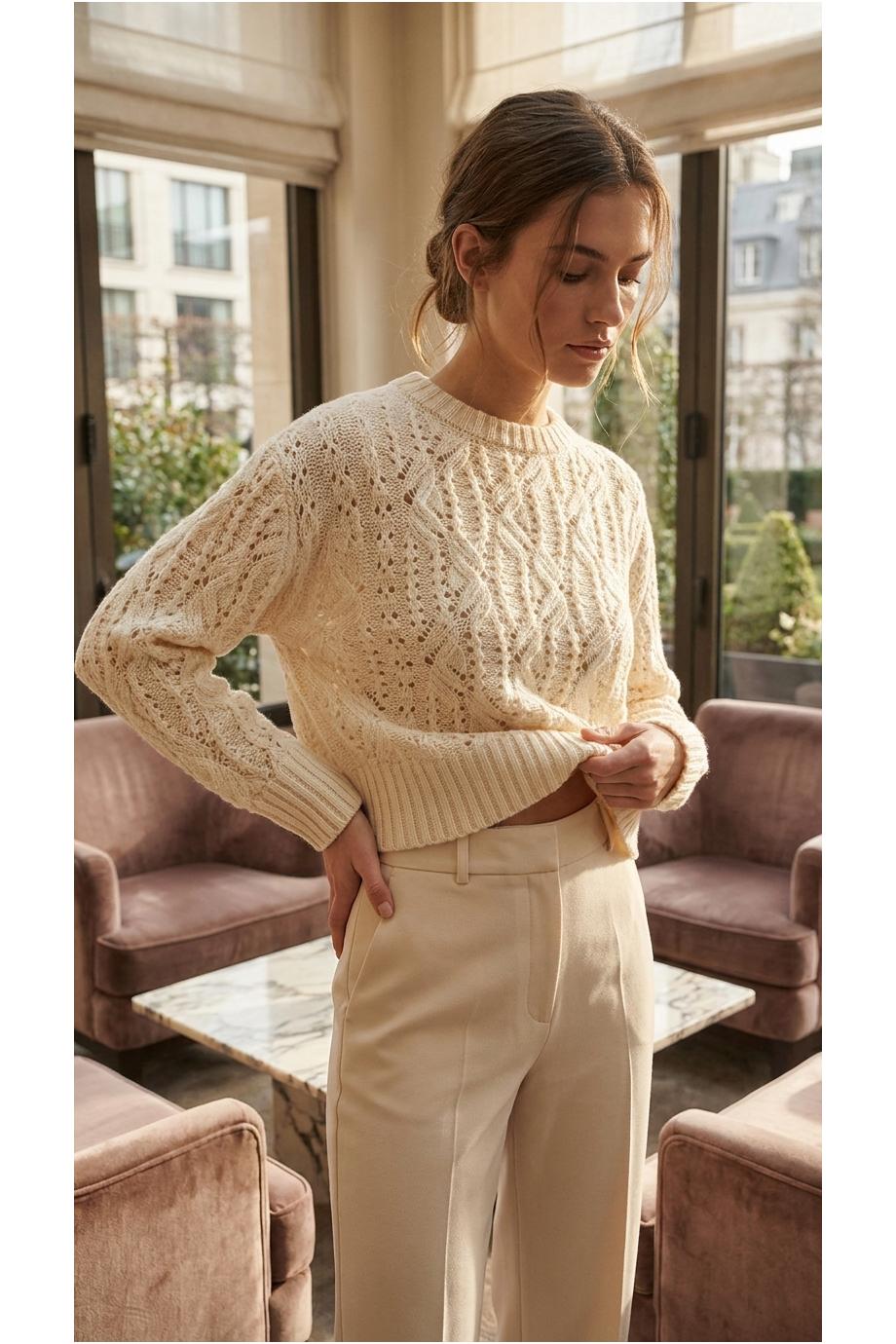 Knitted cashmere and cotton sweater in butter 