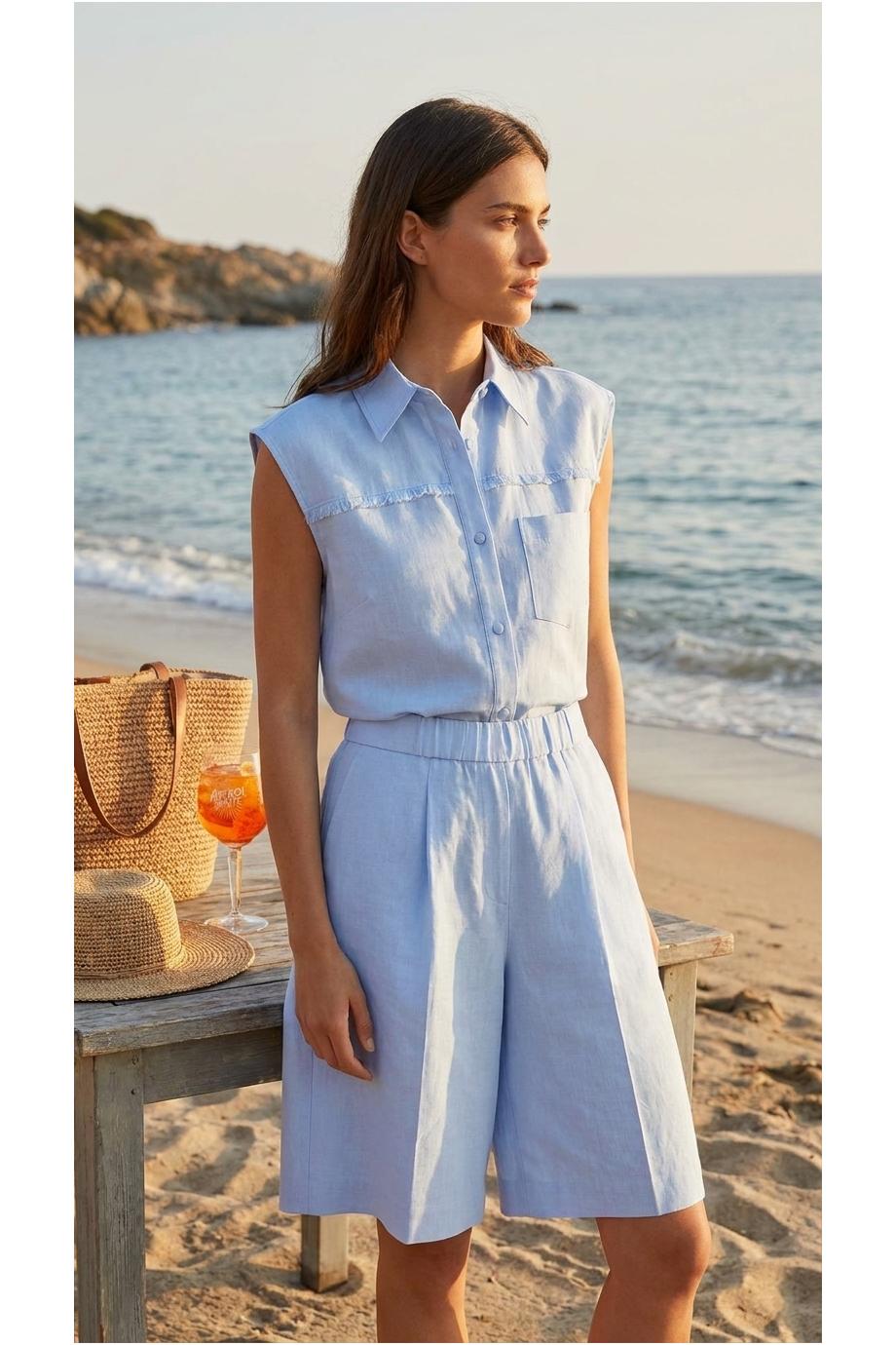 Linen sleeveless top in light blue