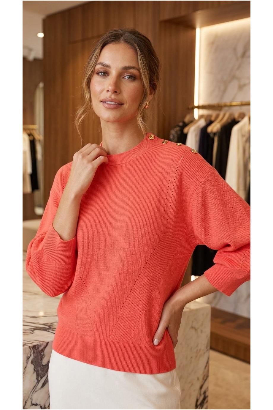 Embroidered cashmere and cotton sweater in sunset