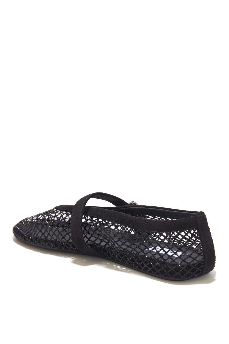 Ballet suede-fishnet flats-strass in black