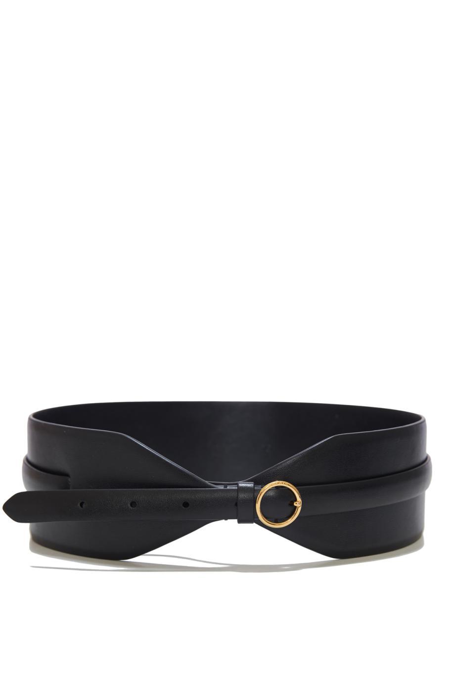 Double Large leather waist belt in black