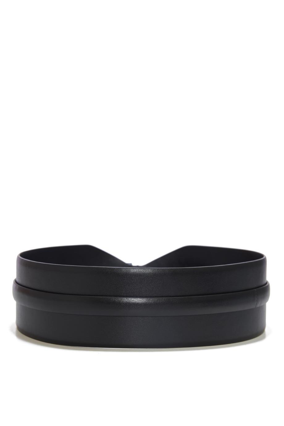 Double Large leather waist belt in black
