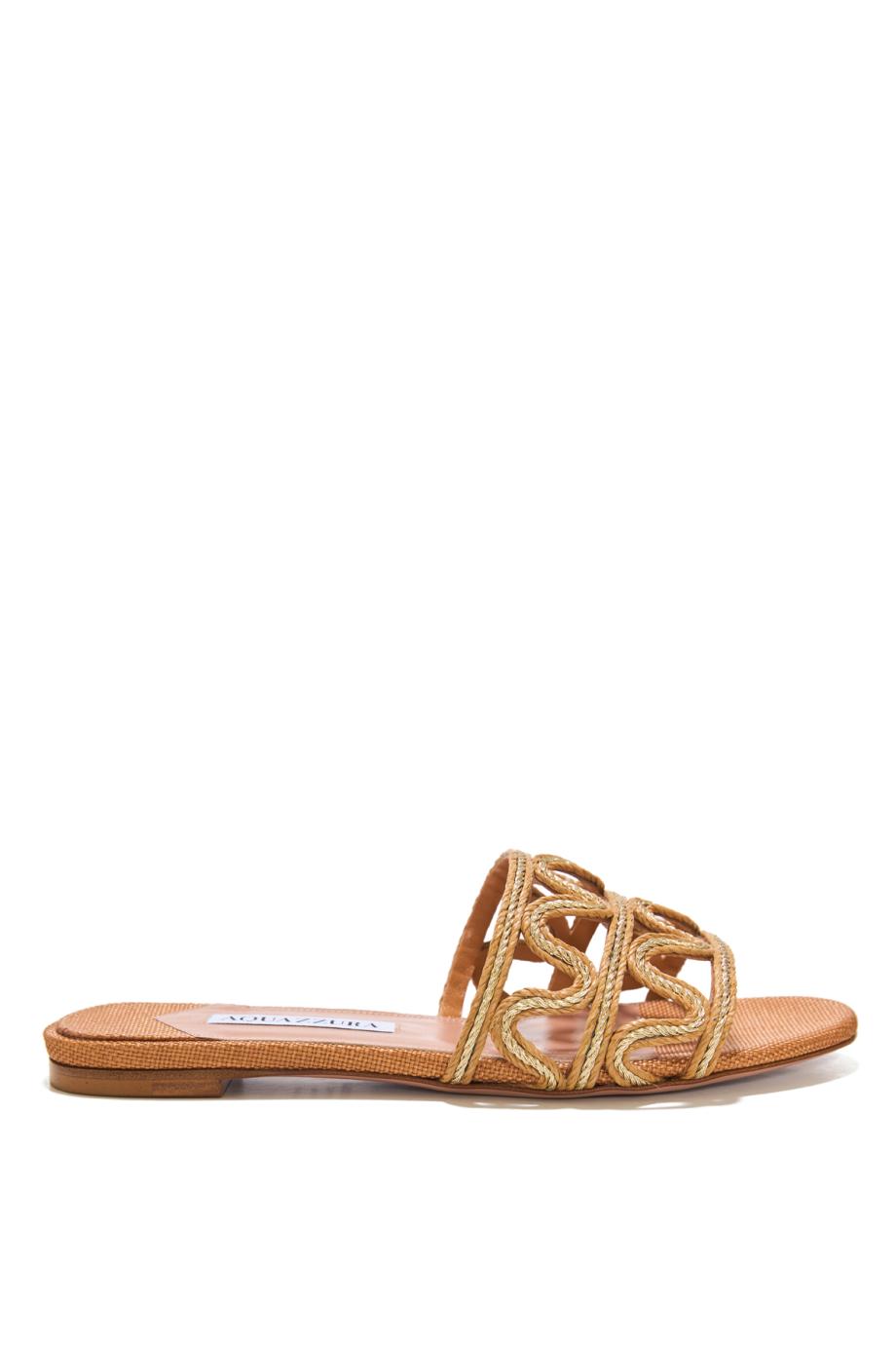 Manuas raffia and leather sandals in cognac