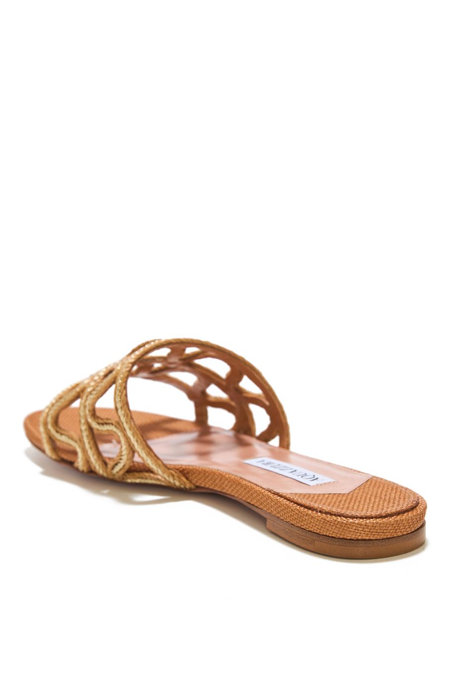 Manuas raffia and leather sandals in cognac