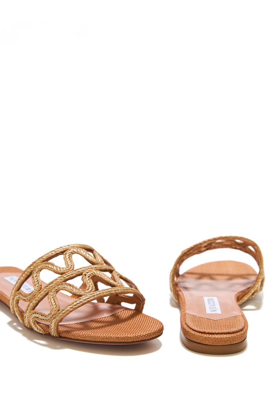 Manuas raffia and leather sandals in cognac