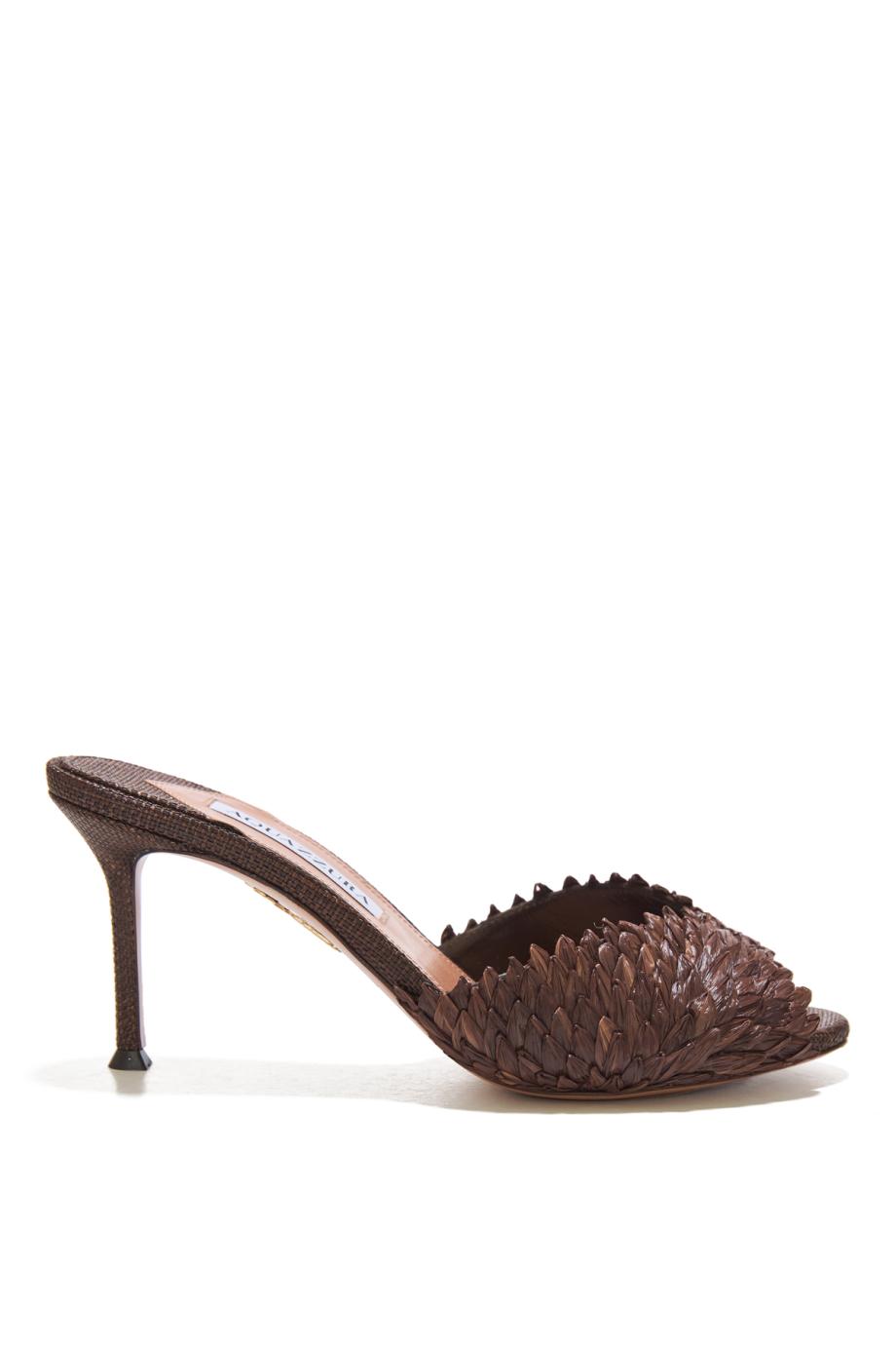 Rio Flirt 75 raffia mules in chocolate