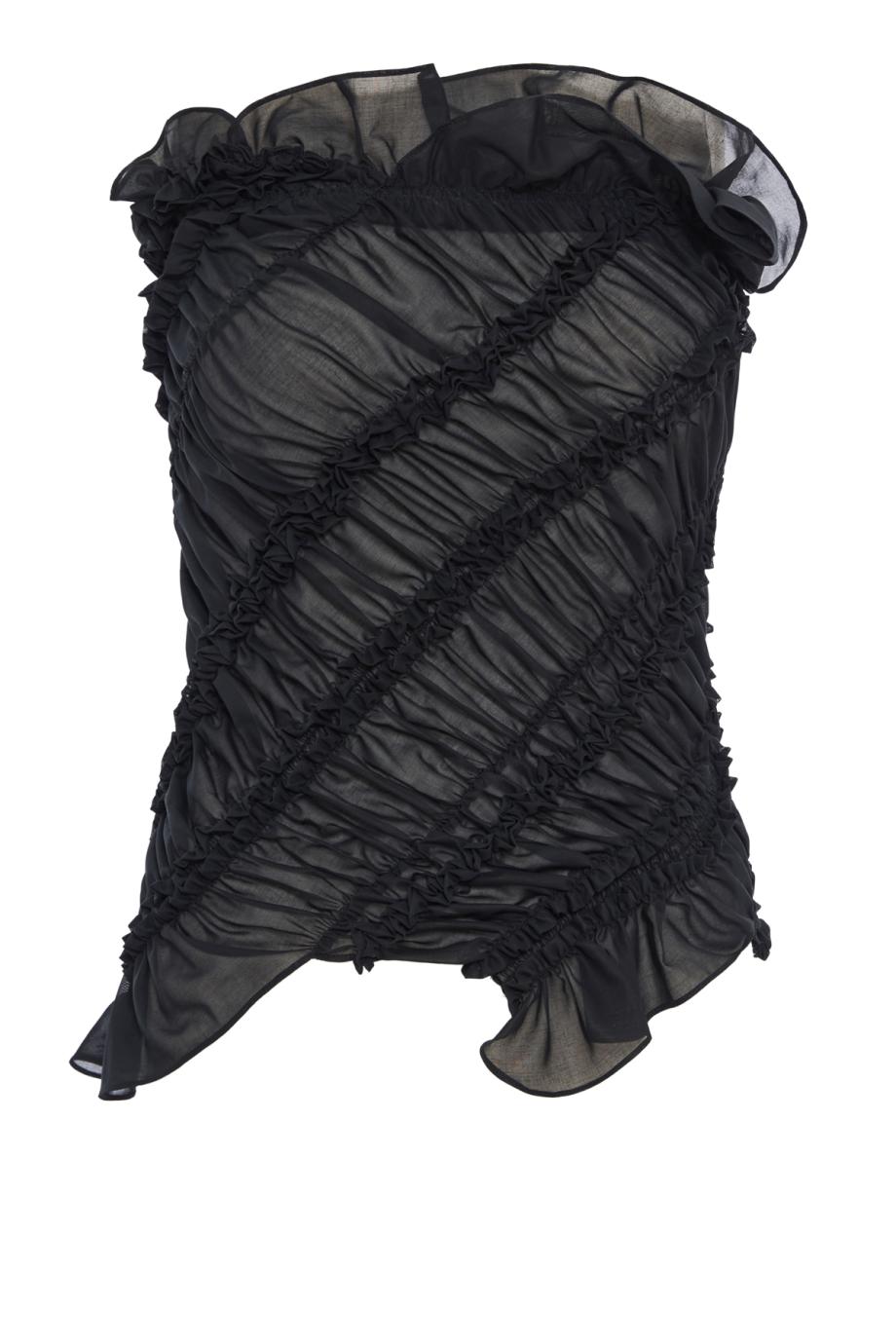 Ruched bandeau cotton bustier top in black