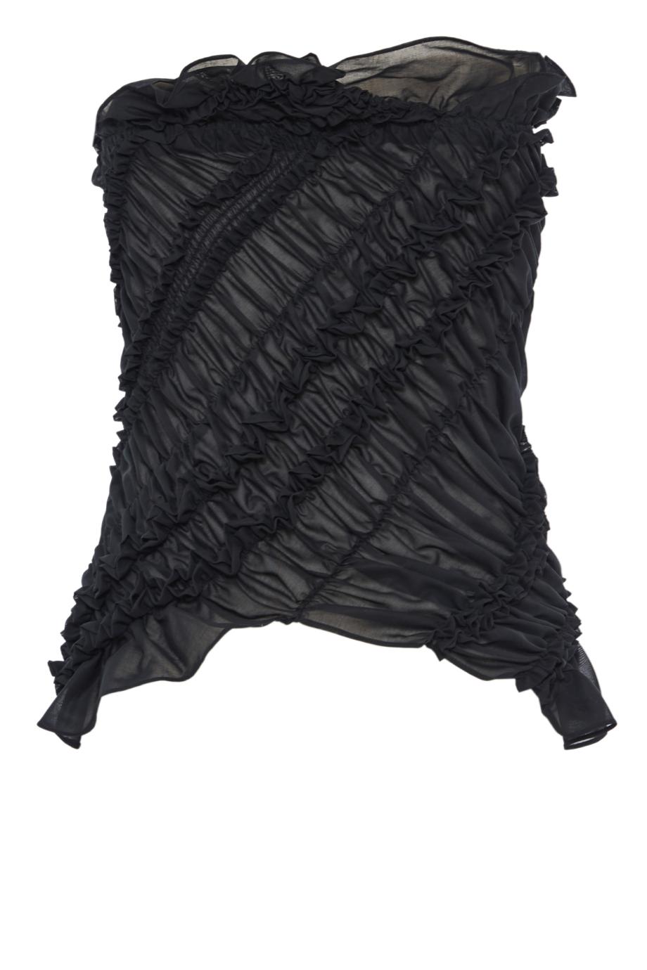 Ruched bandeau cotton bustier top in black