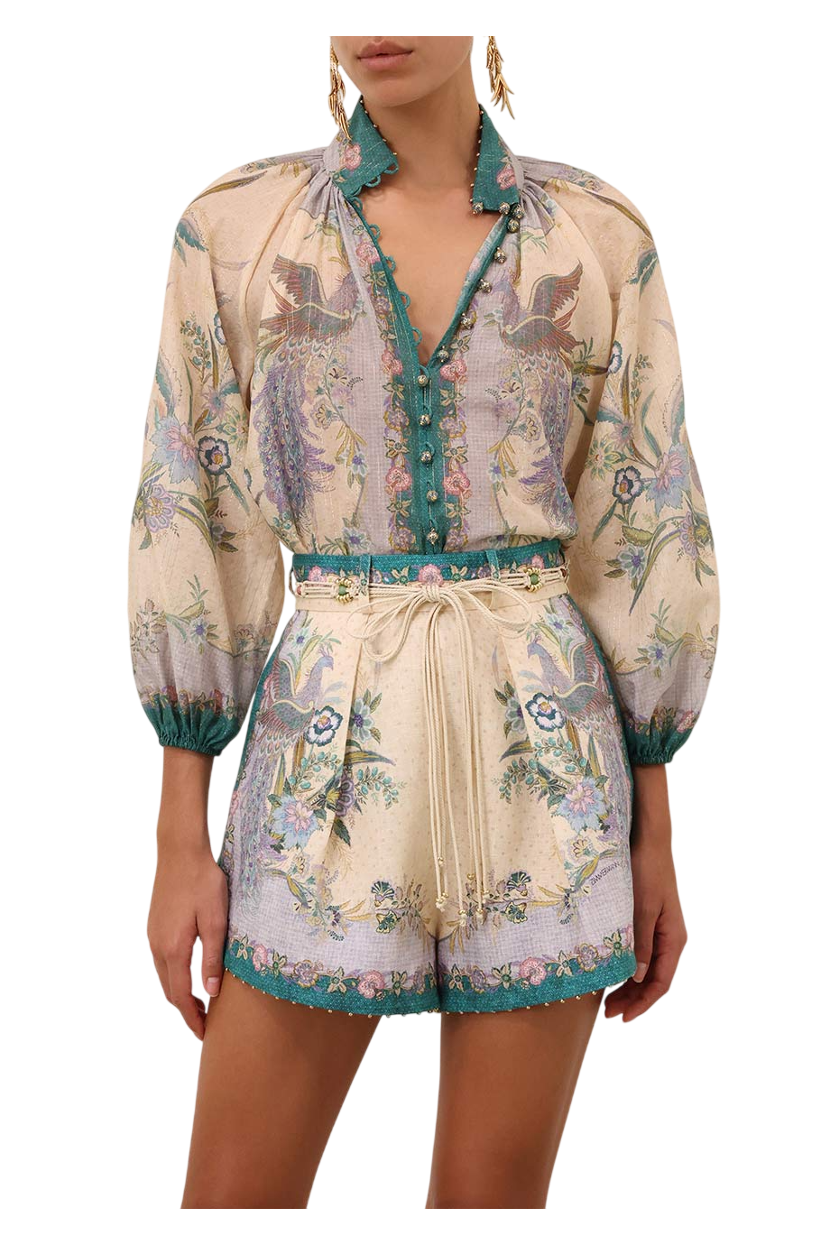 Indra printed cotton and silk blouse in multicolor