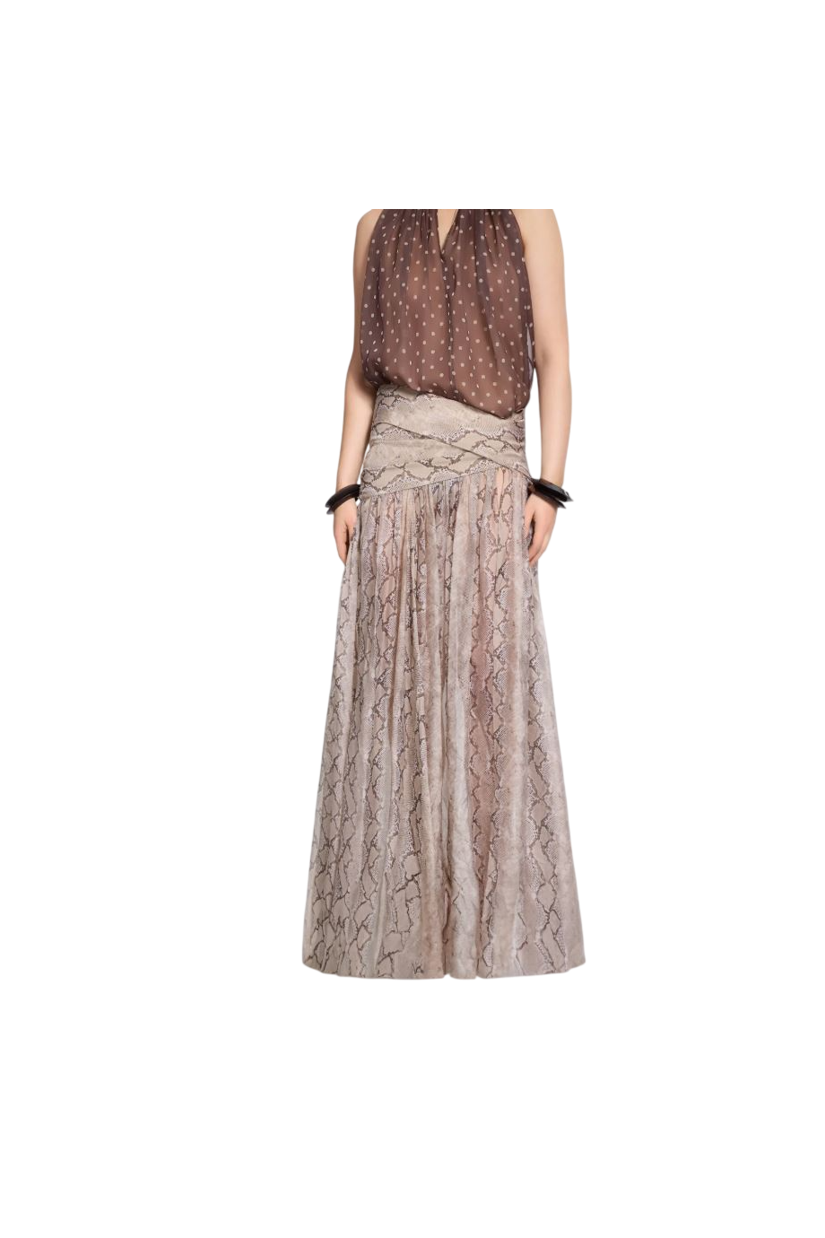 Printed silk-chiffon maxi skirt in python