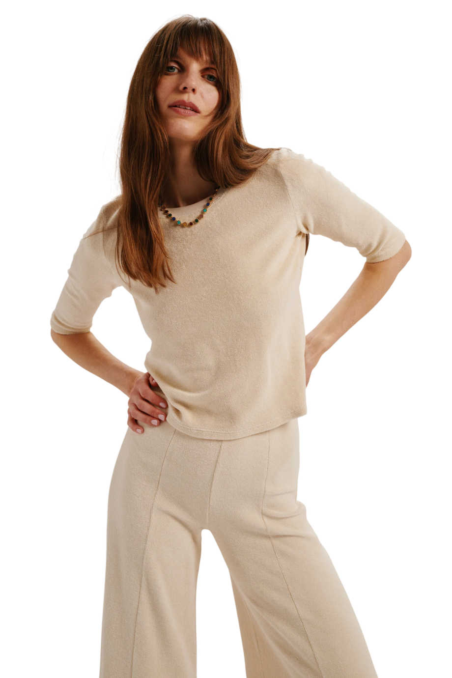 Corfu cotton-blend terry sweater in ivory