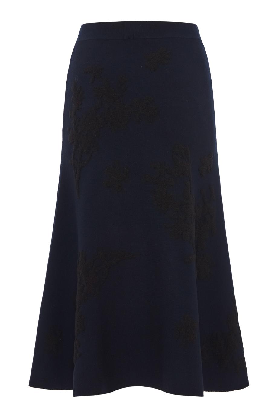 Jacquard knitted midi skirt in navy