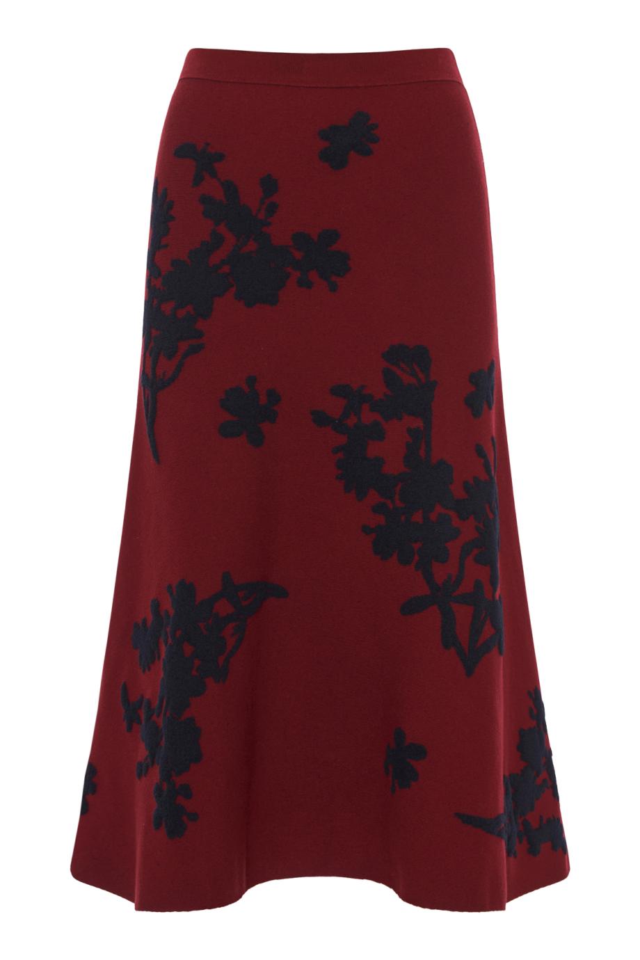 Jacquard knitted midi skirt in bordeaux