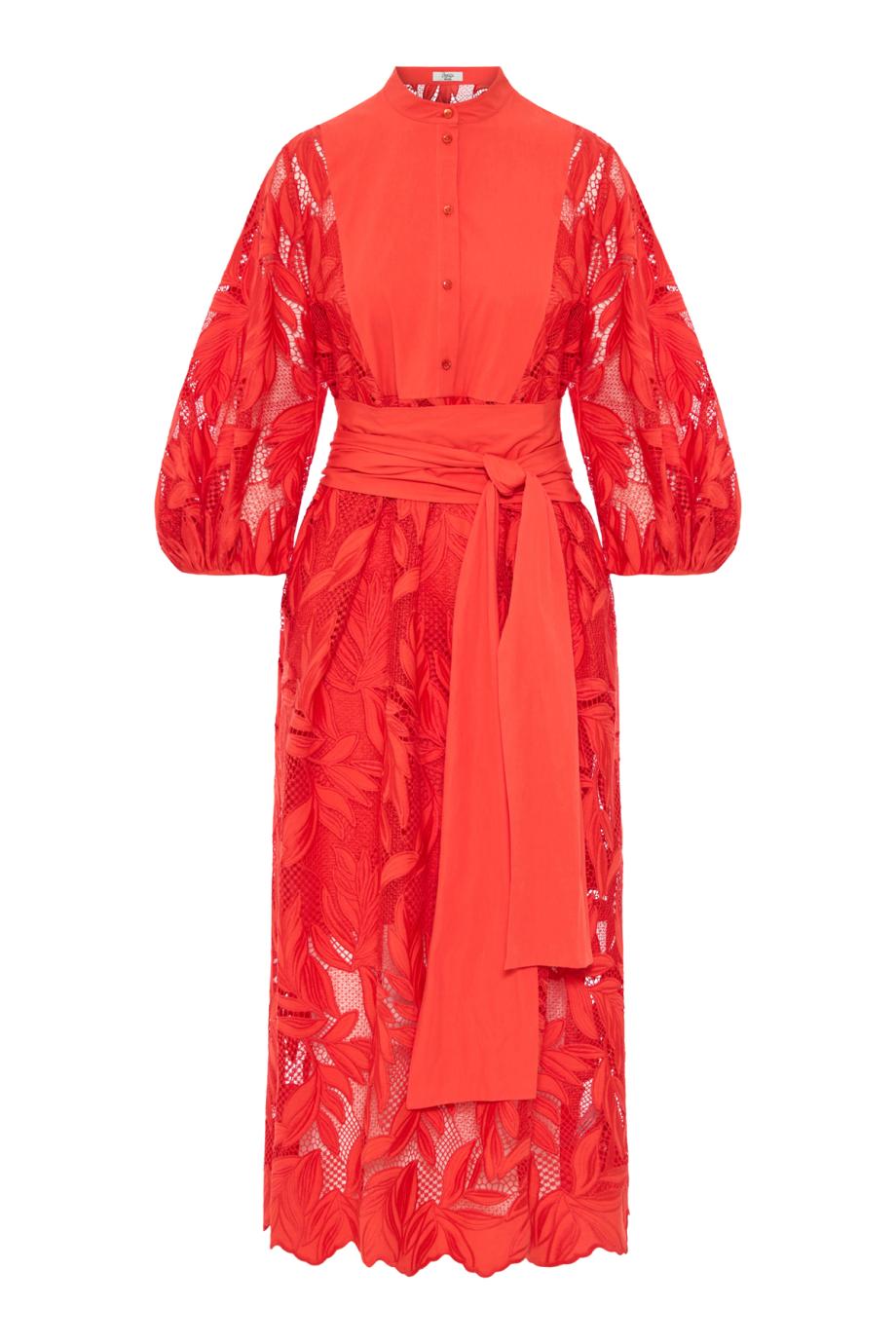 Floral Cutwork midi dress in sunset orange