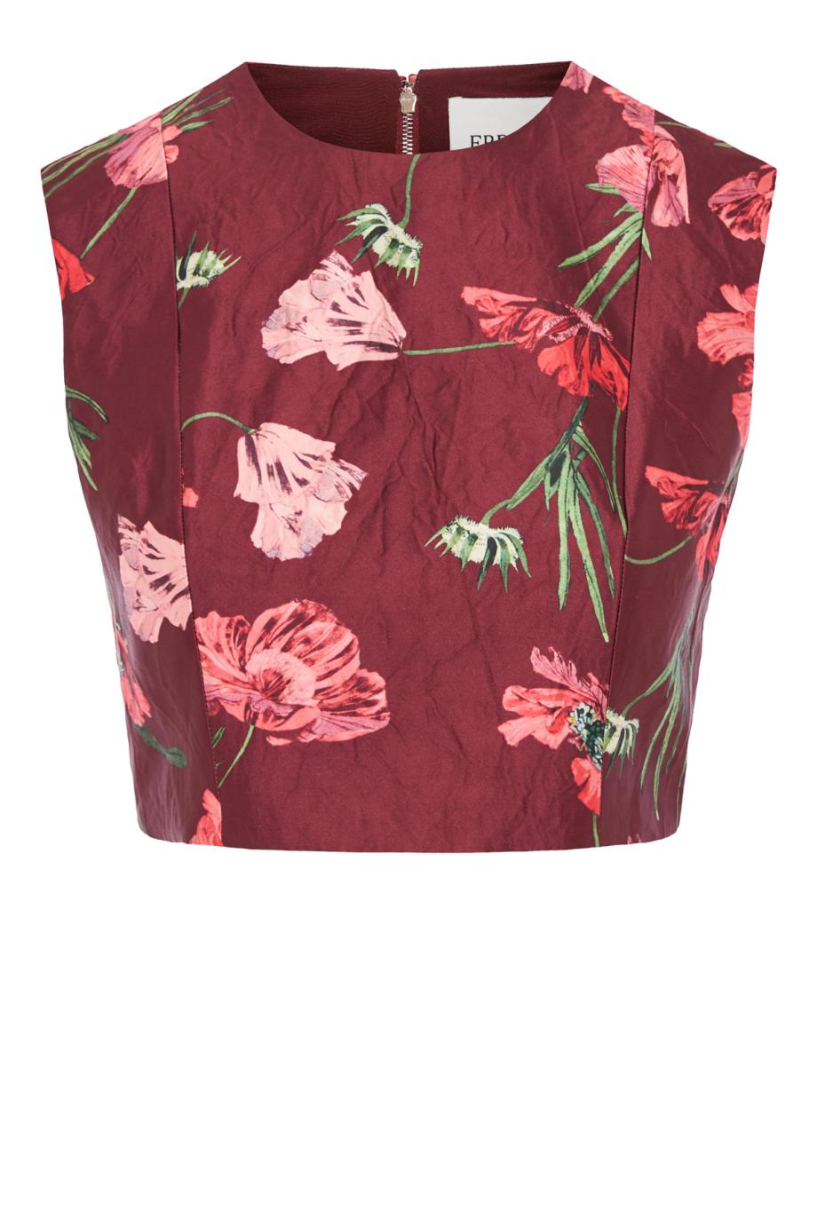 Textured satin cropped top in ruby red