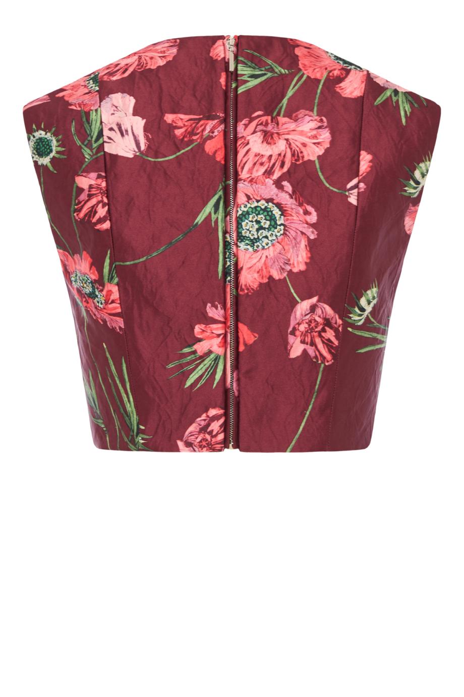 Textured satin cropped top in ruby red