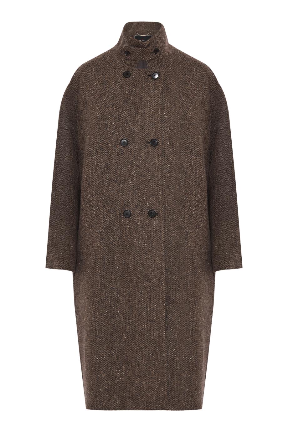 Fishbone cashmere and wool coat in marrone