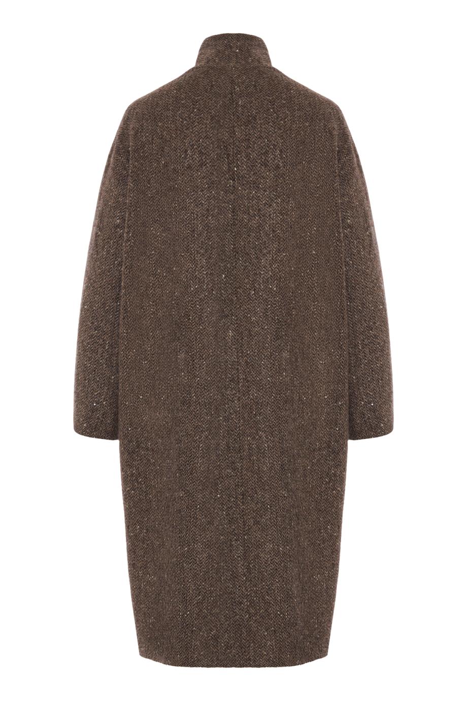 Fishbone cashmere and wool coat in marrone