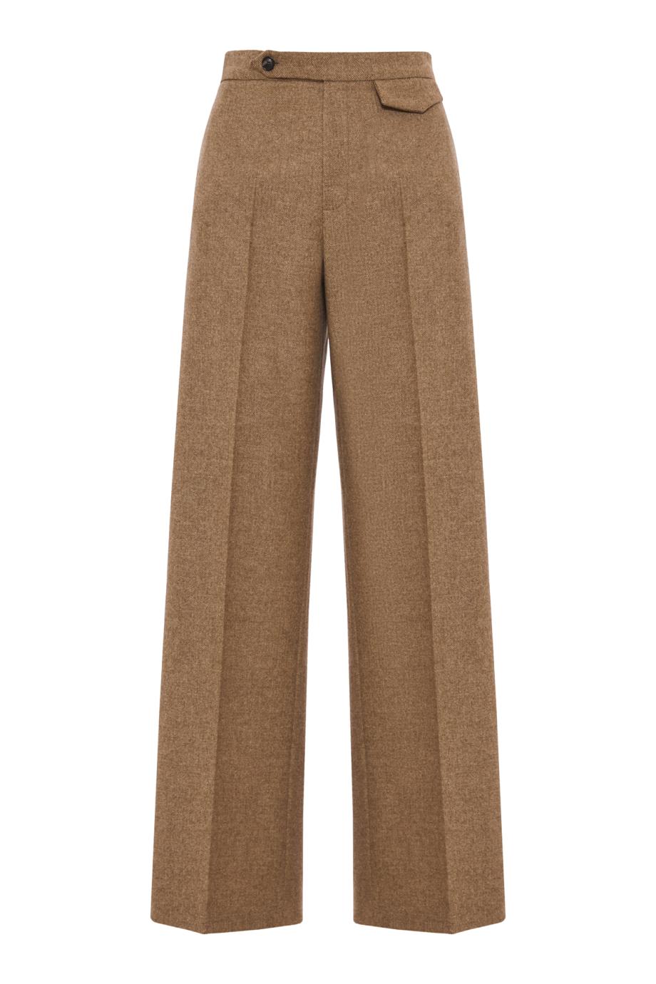 Fishbone cashmere and wool pants in marrone