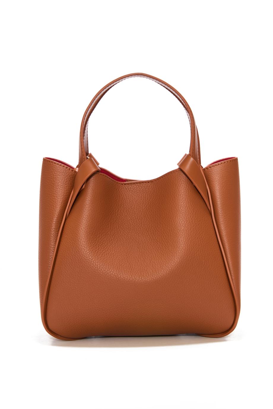 Bettina embellished mini leather tote in cuoio