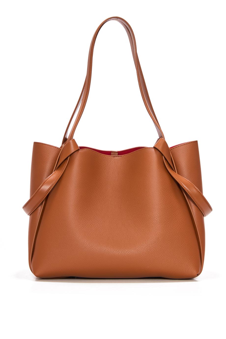 Bettina embellished small leather tote in cuoio