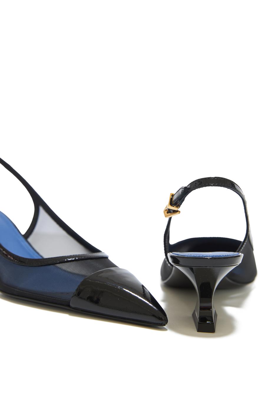 Slingback Noctume mesh and patent-leather pumps in black