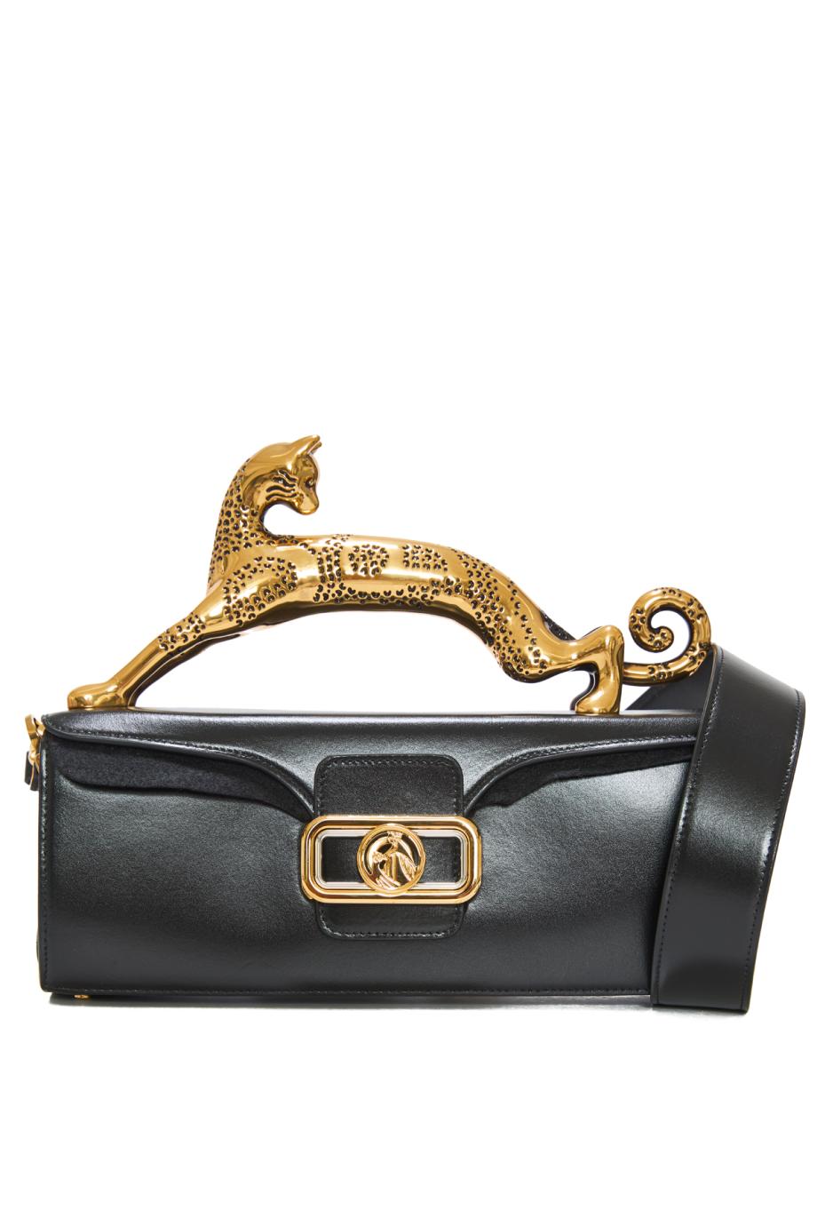 Pencil Cat leather top handle bag in black