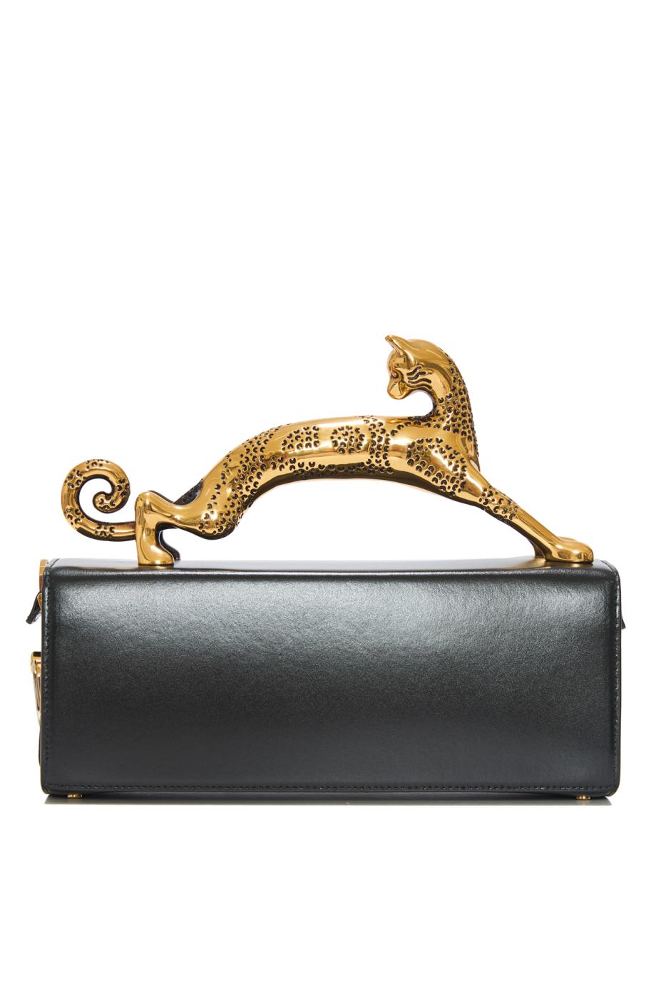 Pencil Cat leather top handle bag in black
