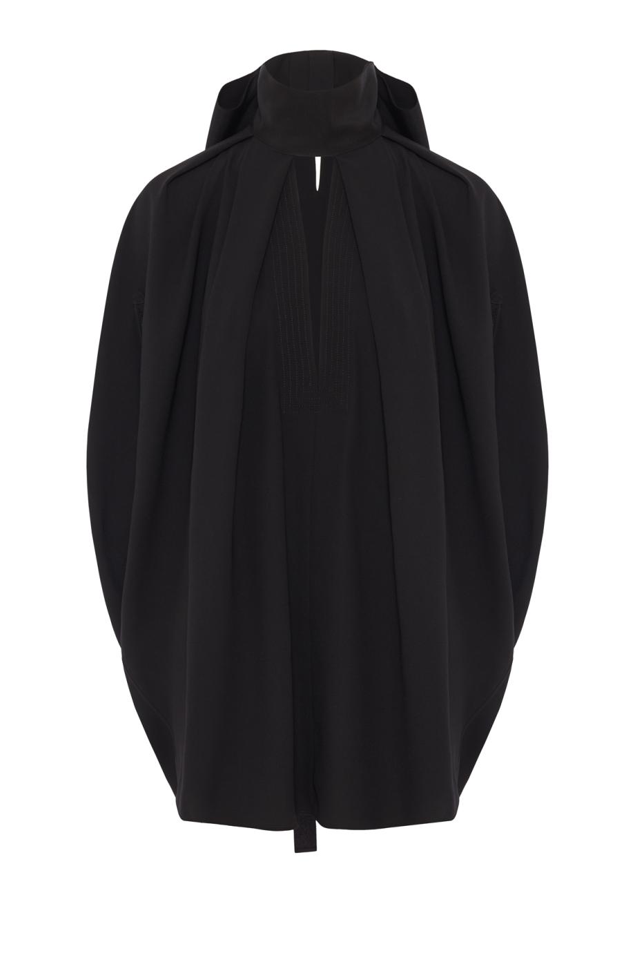 High-neck crepe blouse in black