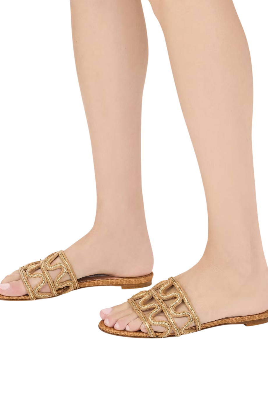 Manuas raffia and leather sandals in cognac