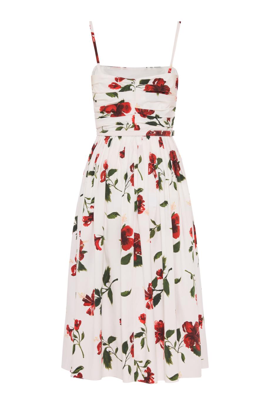 Hibiscus Poplin Cotton midi dress in red