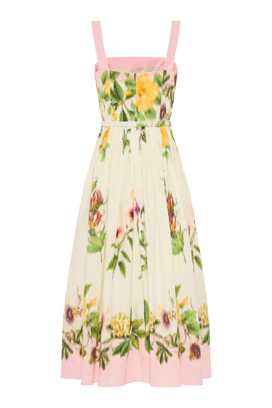 Dominican Mixed-Floral cotton midi dress in pink