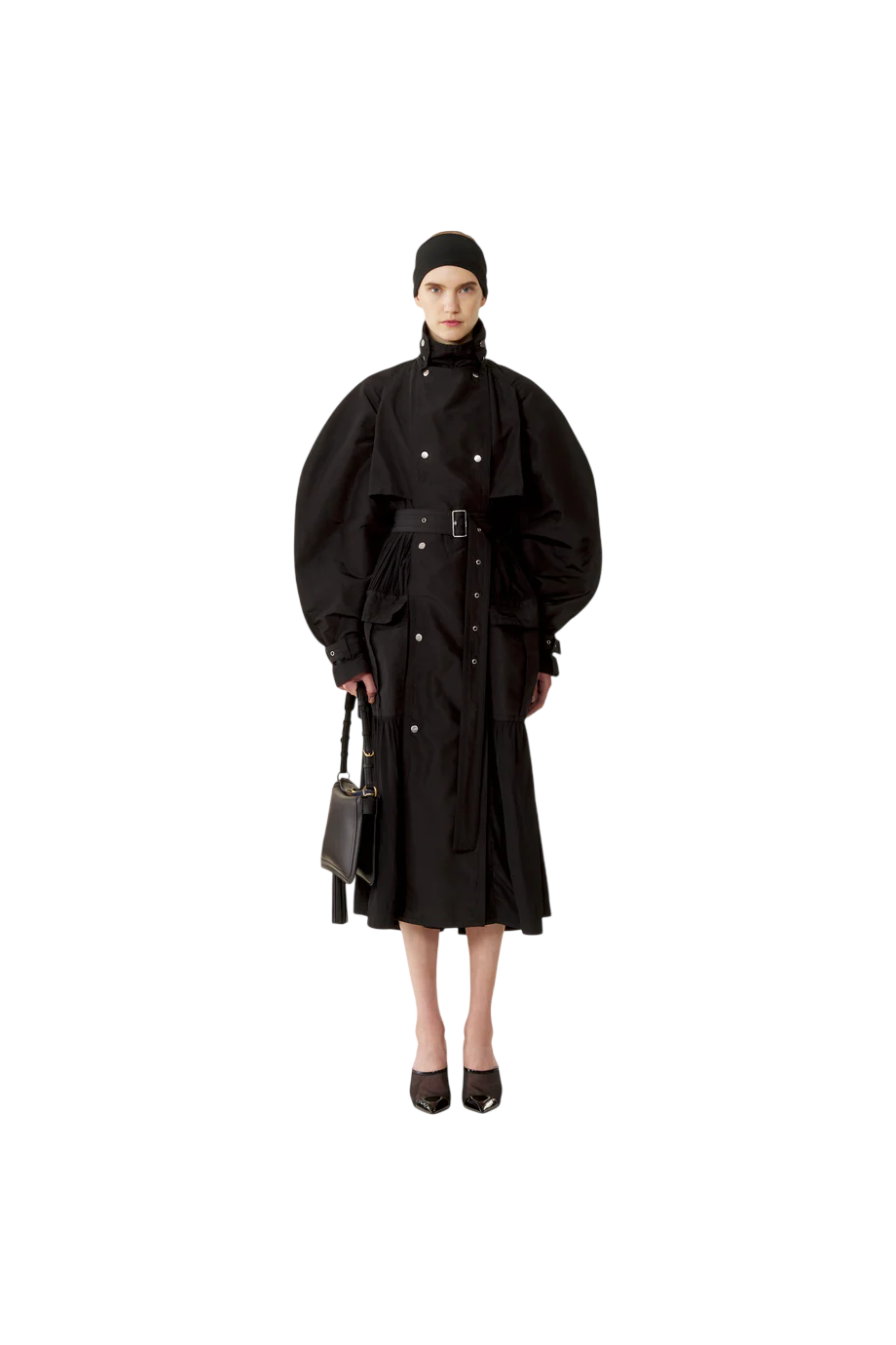 Silk trench coat in black