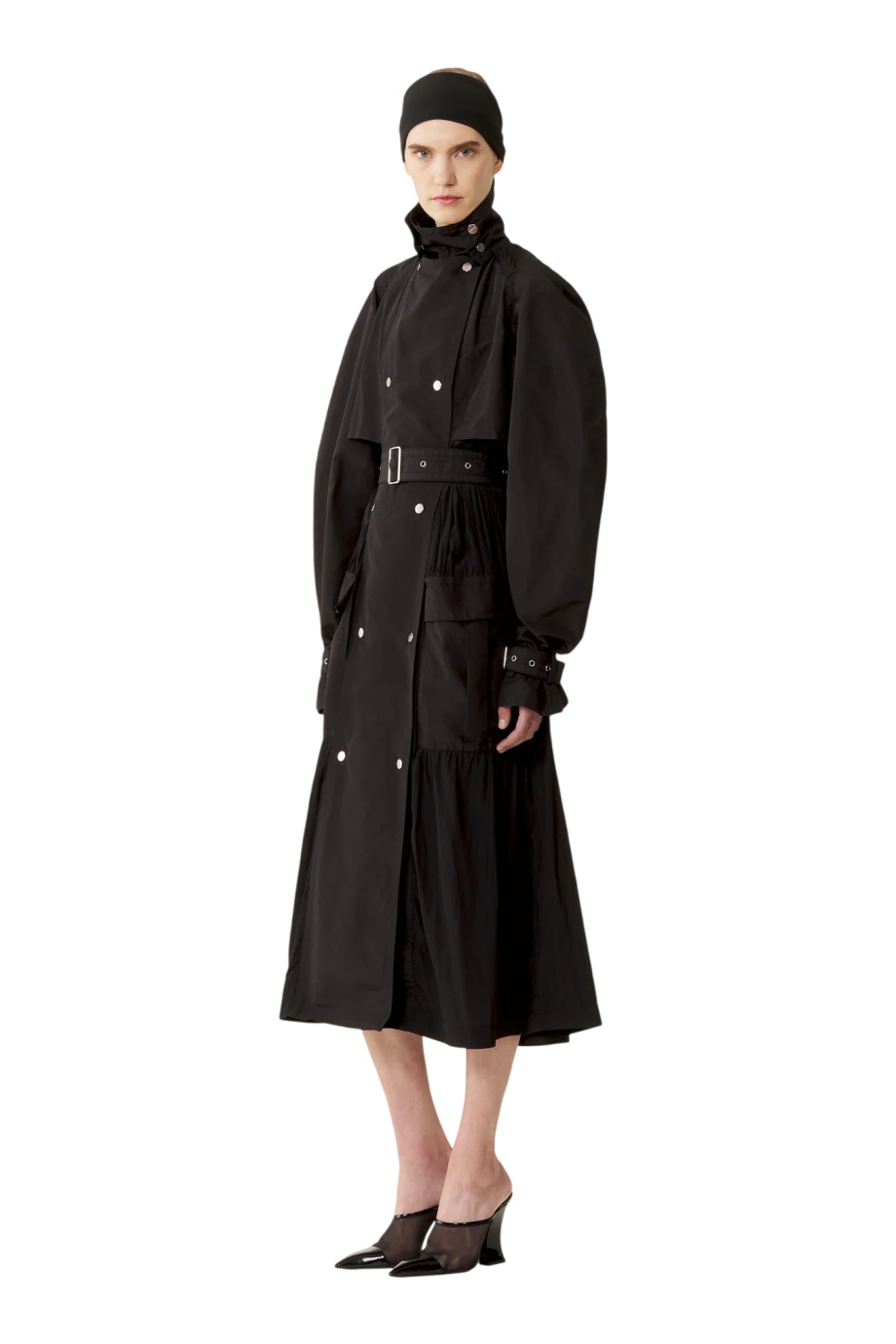 Silk trench coat in black